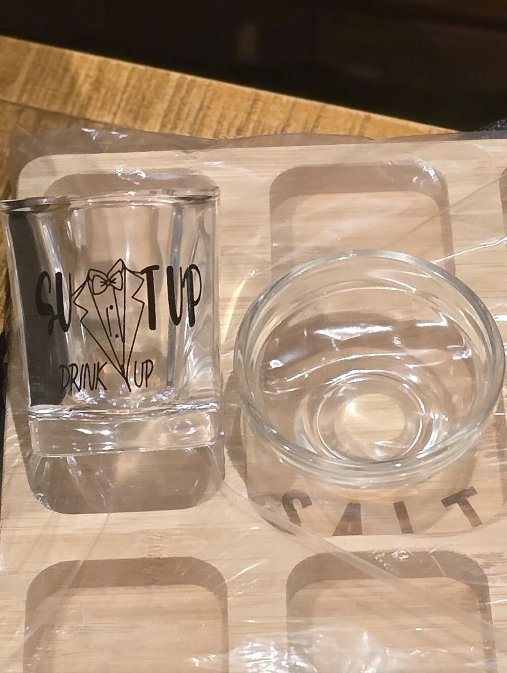 Groomsmen Gifts Shot Glass Set of 8 with Wooden Serving Tray | 2 oz Square Shot